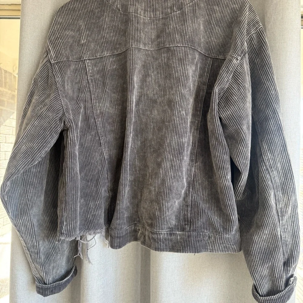 POL Gray Corduroy Distressed Button Down Cotton  Jacket Top Size Large